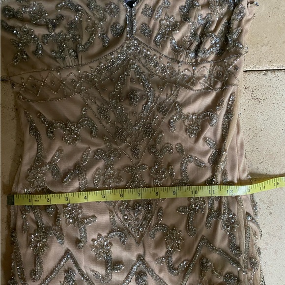 Pissarro Nights Tan & Silver Mesh Beaded Sequin Made in India Gown 6 Wedding - Picture 7 of 11